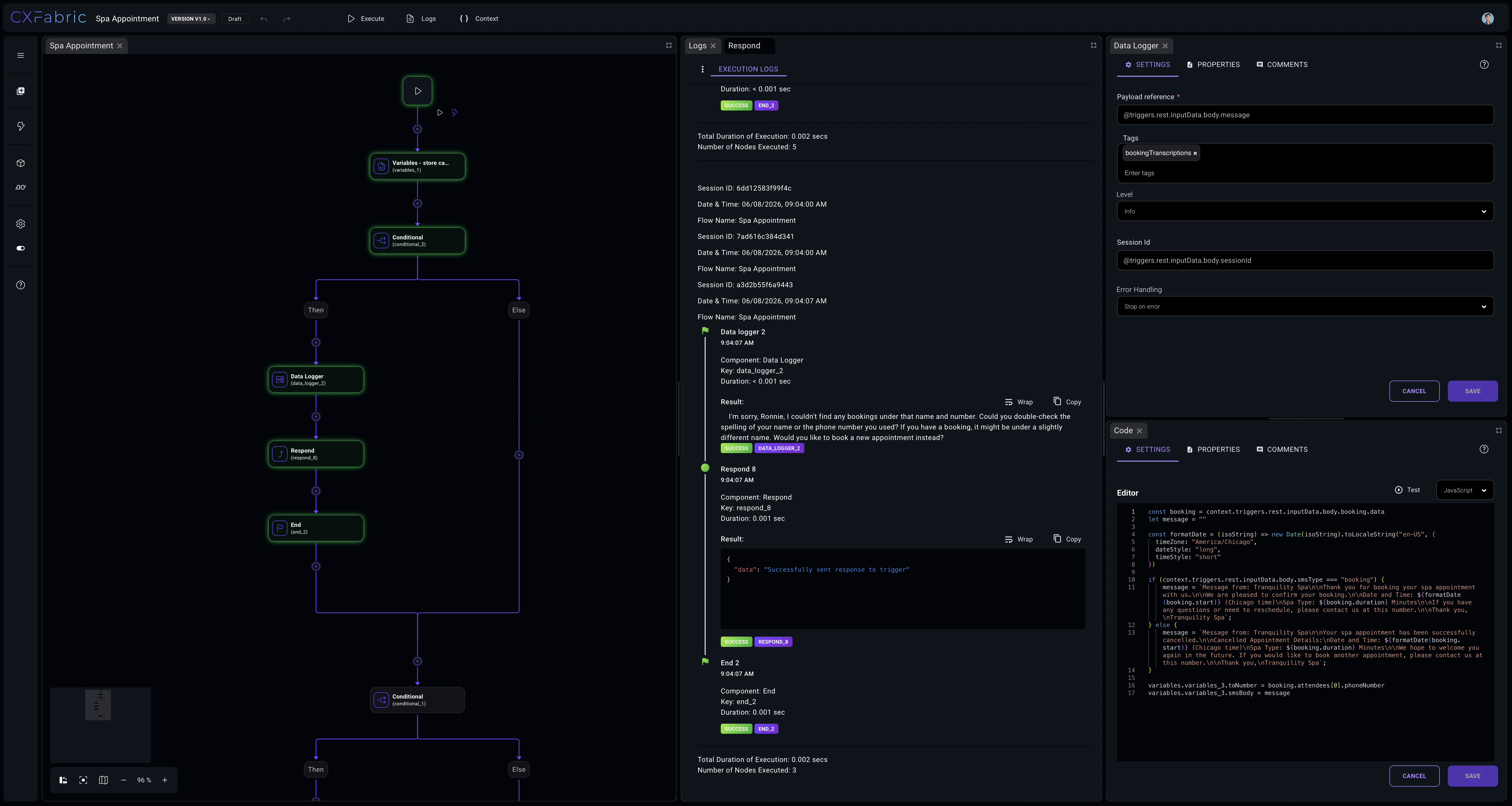 CXFabric Workflow Designer in dark theme