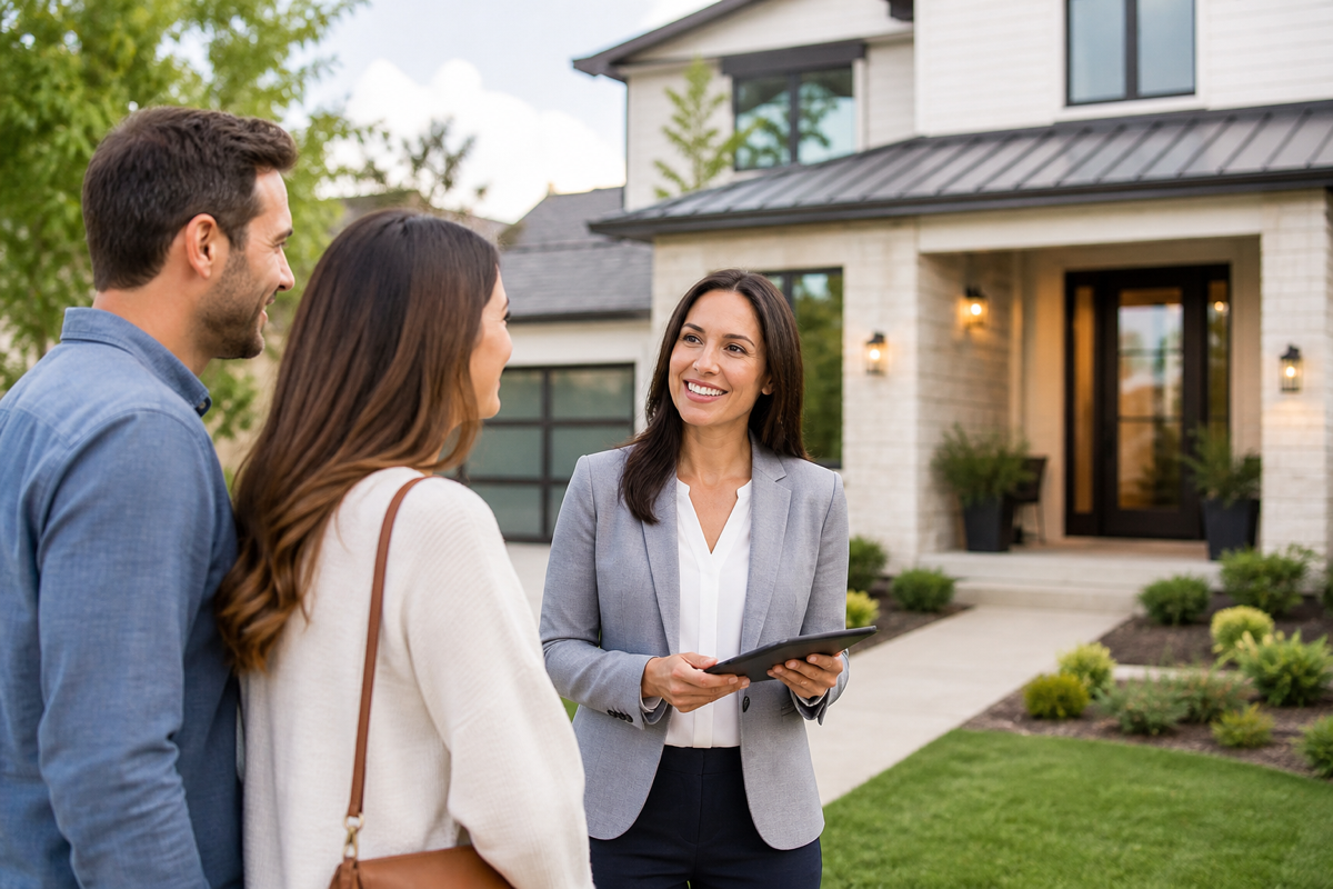 A small-business professional meeting with two customers